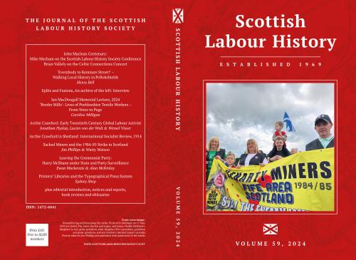 A group of people hold a yellow banner reading "Benarty Miners Fife Area Scotland 1984/85"