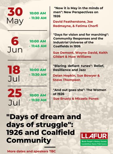 Flyer for the Llafur summer series of events commemorating the 1926 General Strike